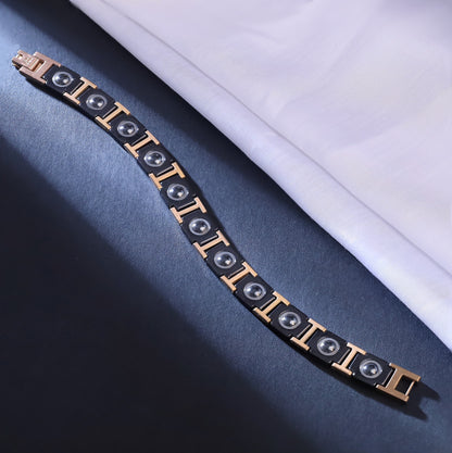 Men's Black Ceramic Magnetic Bracelet – Elegant Gold Accents, Tungsten Steel Links, Negative Ion Therapy, Luxury Jewelry for Wellness and Style