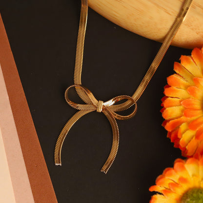 Bow Chain Gold Plated – Single Layer, Anti-Tarnish, Waterproof, Minimalist Style (GOLD)