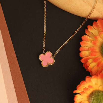 Flower Charm Pink Chain Gold Plated – Single Layer, Anti-Tarnish, Waterproof, Minimalist Style (GOLD)
