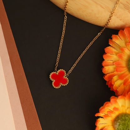 Flower Charm Red Chain Gold Plated – Single Layer, Anti-Tarnish, Waterproof, Minimalist Style (GOLD)
