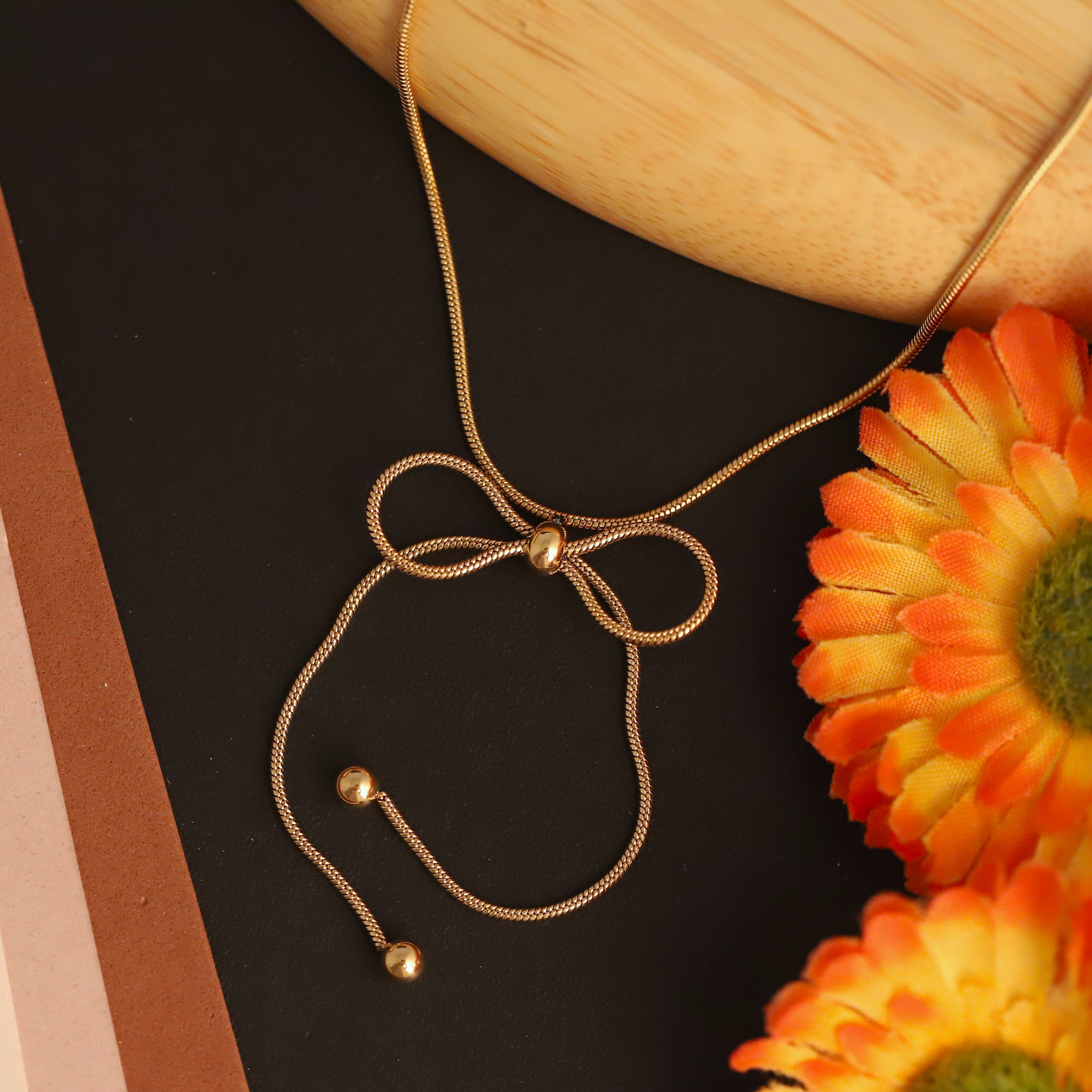 Bow Chain Gold Plated – Single Layer, Anti-Tarnish, Waterproof, Minimalist Style (GOLD)