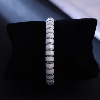 Men’s White Ceramic and Stainless Steel Link Bracelet – Sleek Modern Design with Polished Finish and Secure Clasp