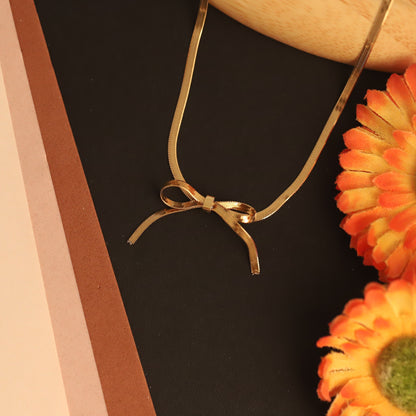 Bow Chain Gold Plated – Single Layer, Anti-Tarnish, Waterproof, Minimalist Style (GOLD)