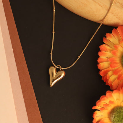 Heart Charm Ball Chain Gold Plated – Single Layer, Anti-Tarnish, Waterproof, Minimalist Style (GOLD)