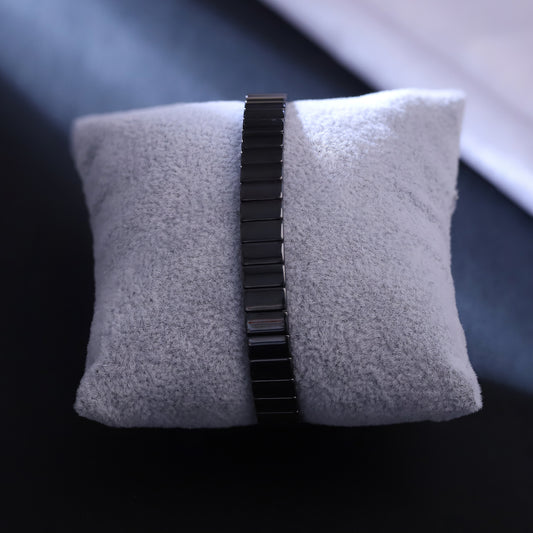 Men's Black Stainless Steel Magnetic Therapy Bracelet with Adjustable Clasp