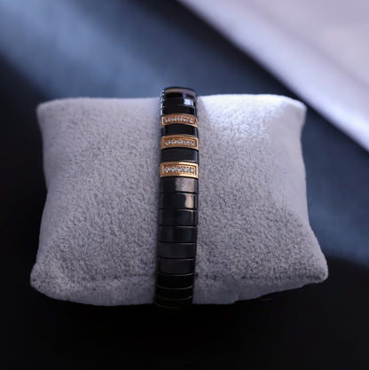 Men's Black Ceramic Magnetic Therapy Bracelet – Rose Gold Accents with Crystal Inlay – Stylish Pain Relief & Wellness Bracelet for Arthritis, Carpal Tunnel, and Circulation