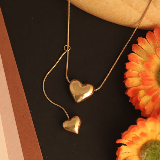 Heart Charm Chain Gold Plated – Single Layer, Anti-Tarnish, Waterproof, Minimalist Style (GOLD)