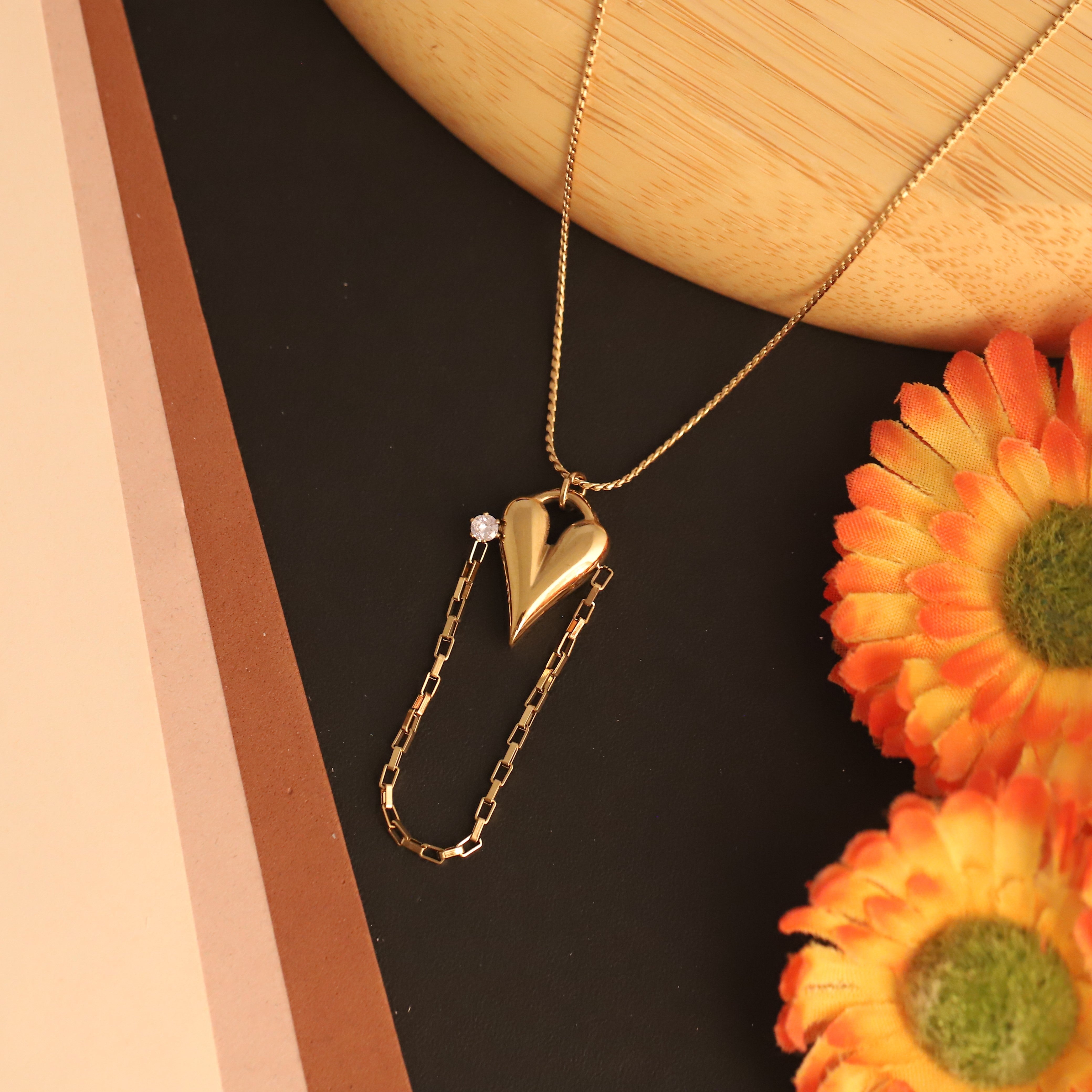 Heart Charm Chain Gold Plated – Single Layer, Anti-Tarnish, Waterproof, Minimalist Style (GOLD)