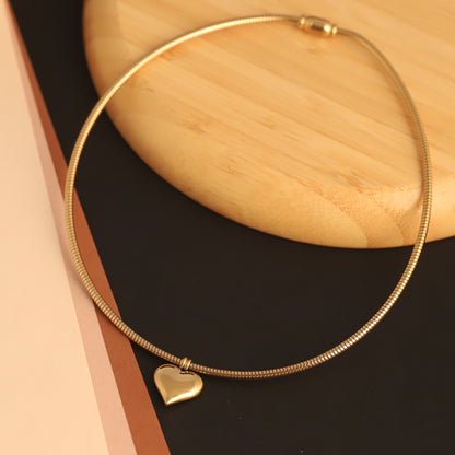 Round Heart Necklace Gold Plated – Single Layer, Anti-Tarnish, Waterproof, Minimalist Style (GOLD)