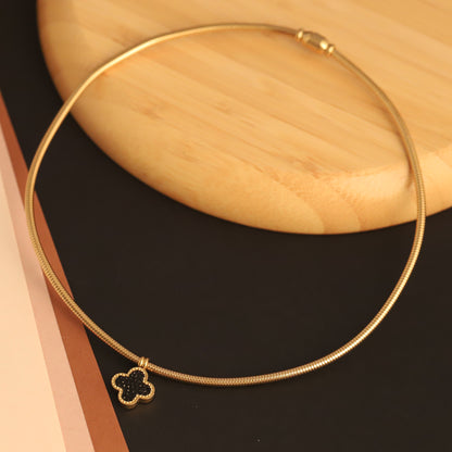 Flower Charm Round Necklace Gold Plated – Single Layer, Anti-Tarnish, Waterproof, Minimalist Style (GOLD)