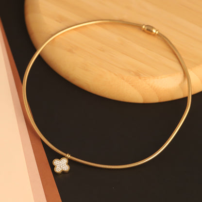 Flower Charm Round Necklace Gold Plated – Single Layer, Anti-Tarnish, Waterproof, Minimalist Style (GOLD)
