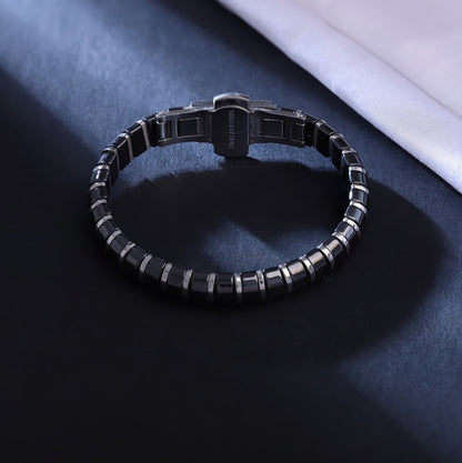 Men’s Stainless Steel and Black Hematite Magnetic Therapy Bracelet – Elegant Link Design, Adjustable Fit, Anti-Tarnish Finish
