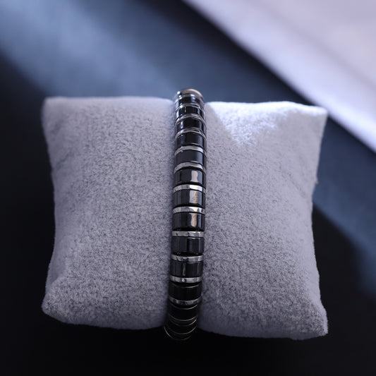 Men’s Stainless Steel and Black Hematite Magnetic Therapy Bracelet – Elegant Link Design, Adjustable Fit, Anti-Tarnish Finish