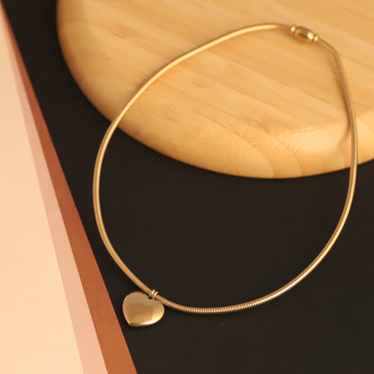 Heart Round Necklace Gold Plated – Single Layer, Anti-Tarnish, Waterproof, Minimalist Style (GOLD)