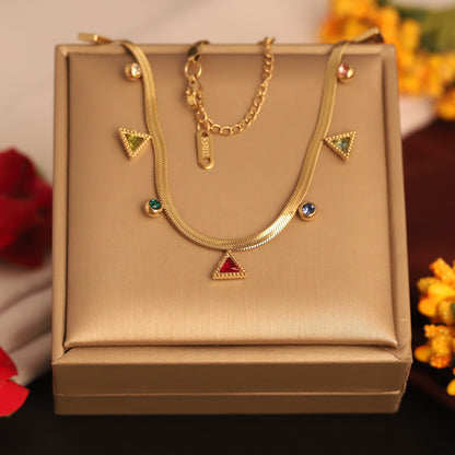 Triangle Charms Multi color Snake Chain Gold Plated – Single Layer, Anti-Tarnish, Waterproof, Minimalist Style (GOLD)