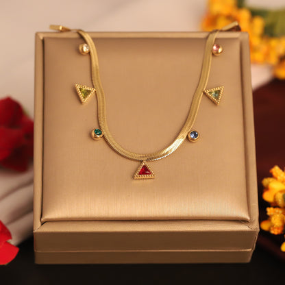 Triangle Charms Multi color Snake Chain Gold Plated – Single Layer, Anti-Tarnish, Waterproof, Minimalist Style (GOLD)