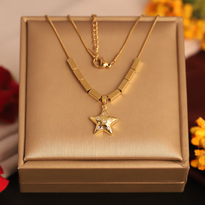 Star Charm Chain Gold Plated – Single Layer, Anti-Tarnish, Waterproof, Minimalist Style (GOLD)