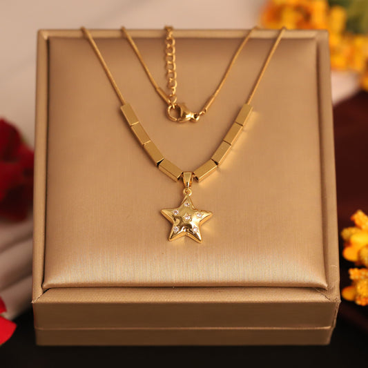 Star Charm Chain Gold Plated – Single Layer, Anti-Tarnish, Waterproof, Minimalist Style (GOLD)
