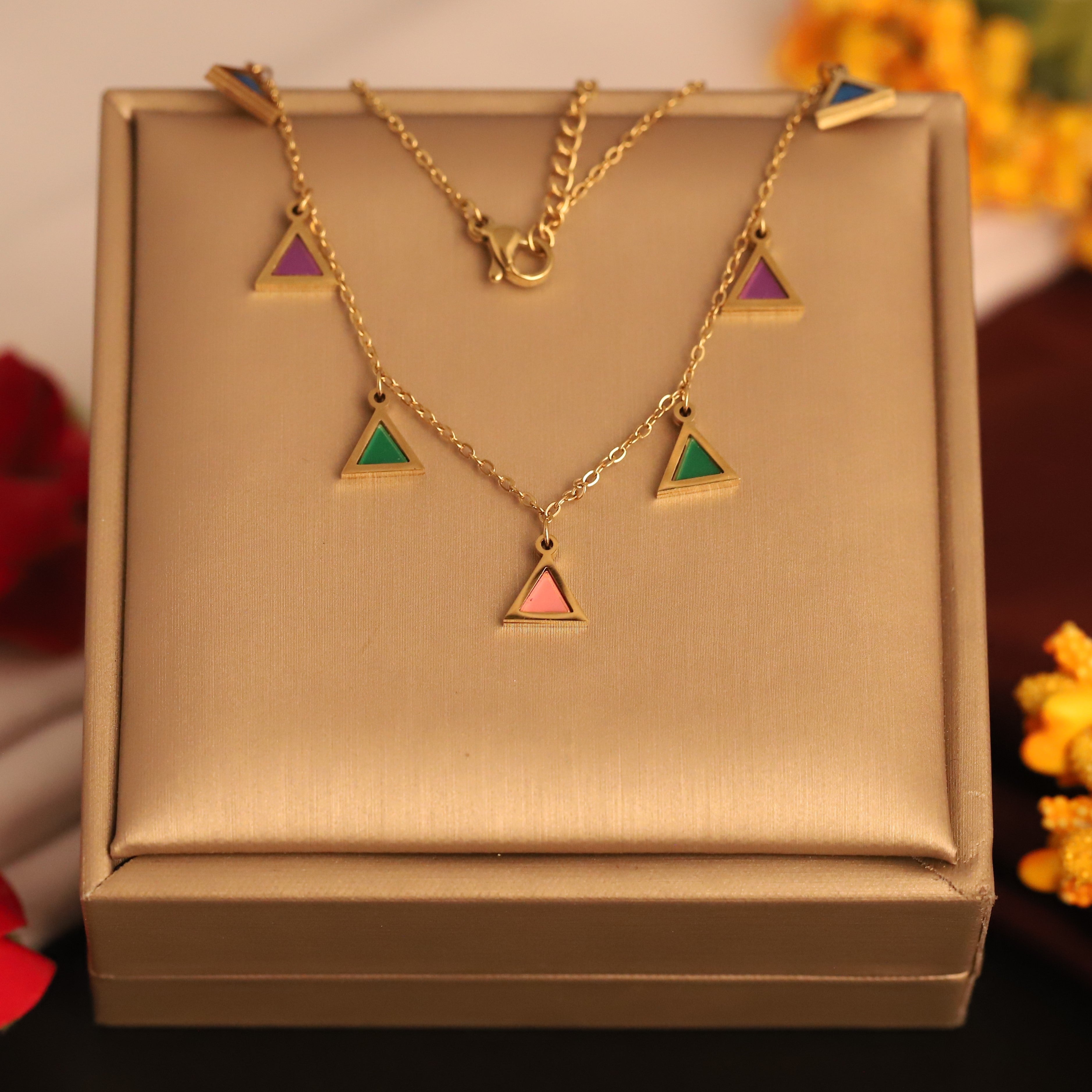 Triangle Charms Multi colorChain Gold Plated – Single Layer, Anti-Tarnish, Waterproof, Minimalist Style (GOLD)