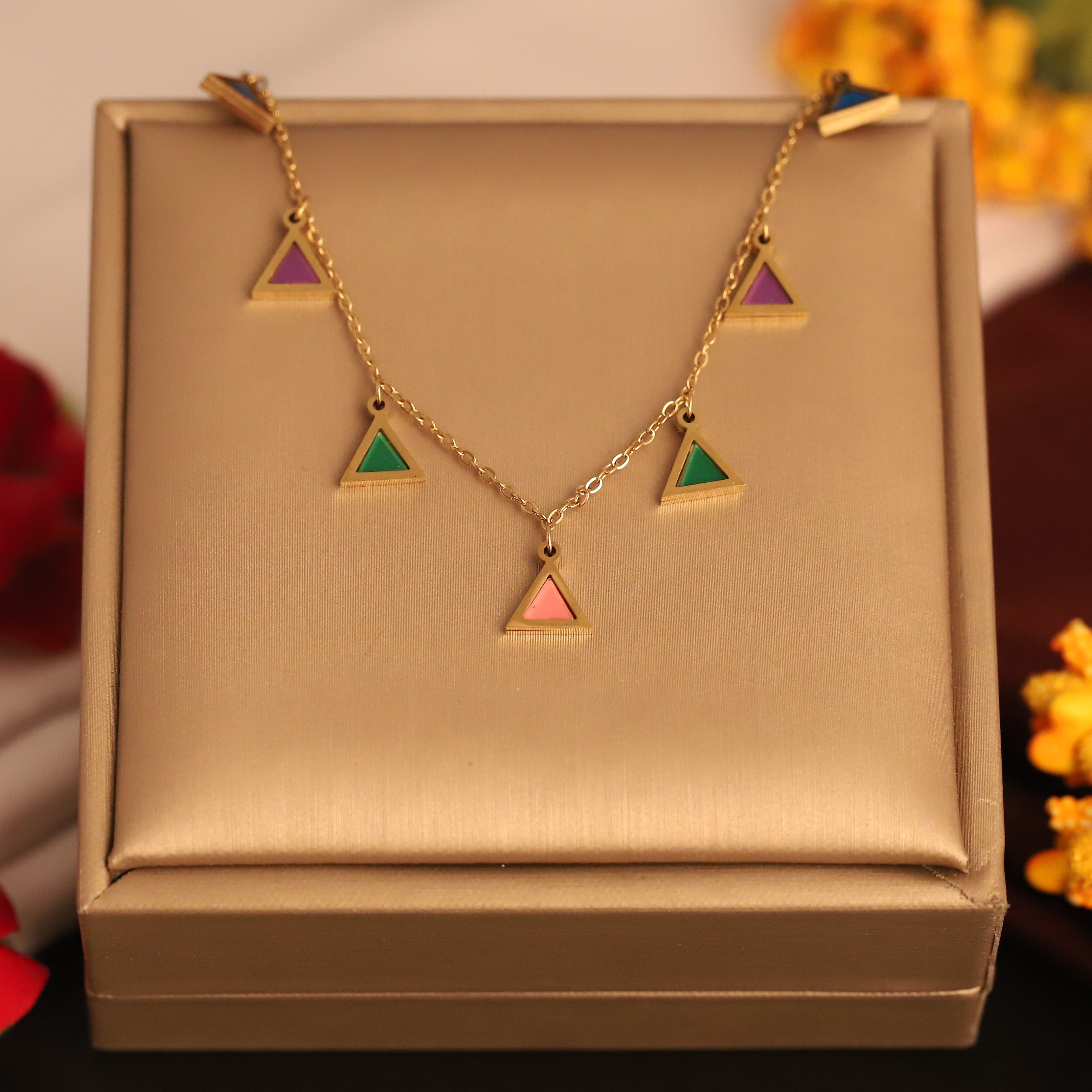 Triangle Charms Multi colorChain Gold Plated – Single Layer, Anti-Tarnish, Waterproof, Minimalist Style (GOLD)