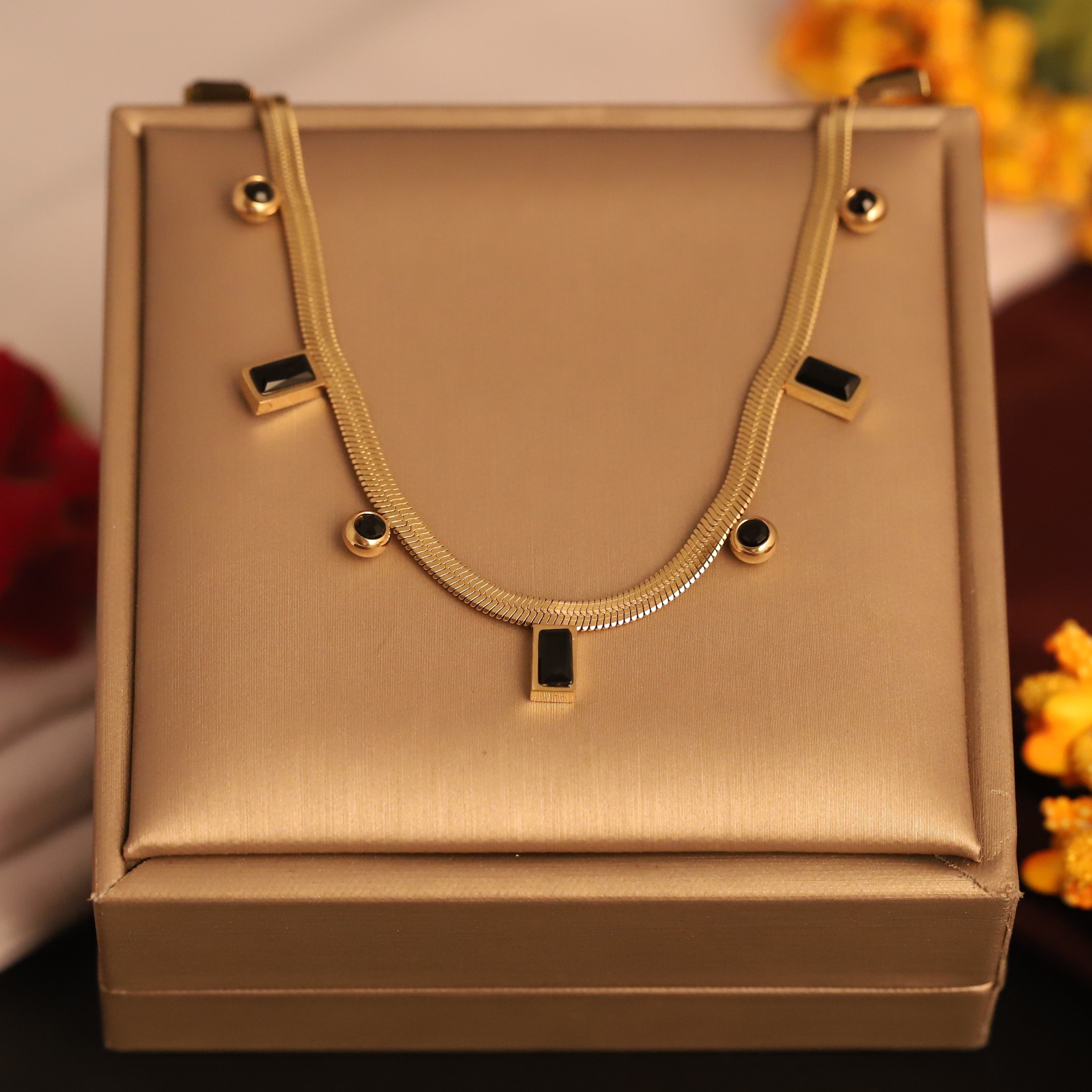 Box Charms Black Snake Chain Gold Plated – Single Layer, Anti-Tarnish, Waterproof, Minimalist Style (GOLD)