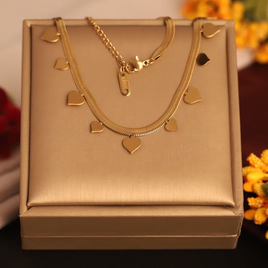 Heart Charms White Stones Chain Gold Plated – Single Layer, Anti-Tarnish, Waterproof, Minimalist Style (GOLD)