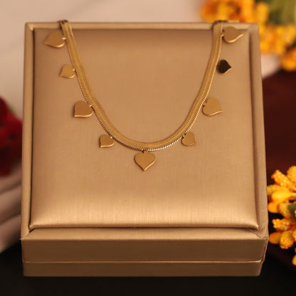 Heart Charms White Stones Chain Gold Plated – Single Layer, Anti-Tarnish, Waterproof, Minimalist Style (GOLD)
