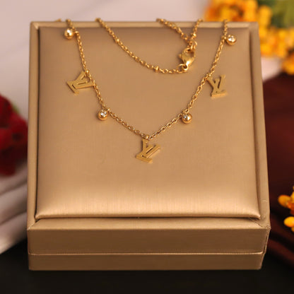 Charms White Stones Chain Gold Plated – Single Layer, Anti-Tarnish, Waterproof, Minimalist Style (GOLD)