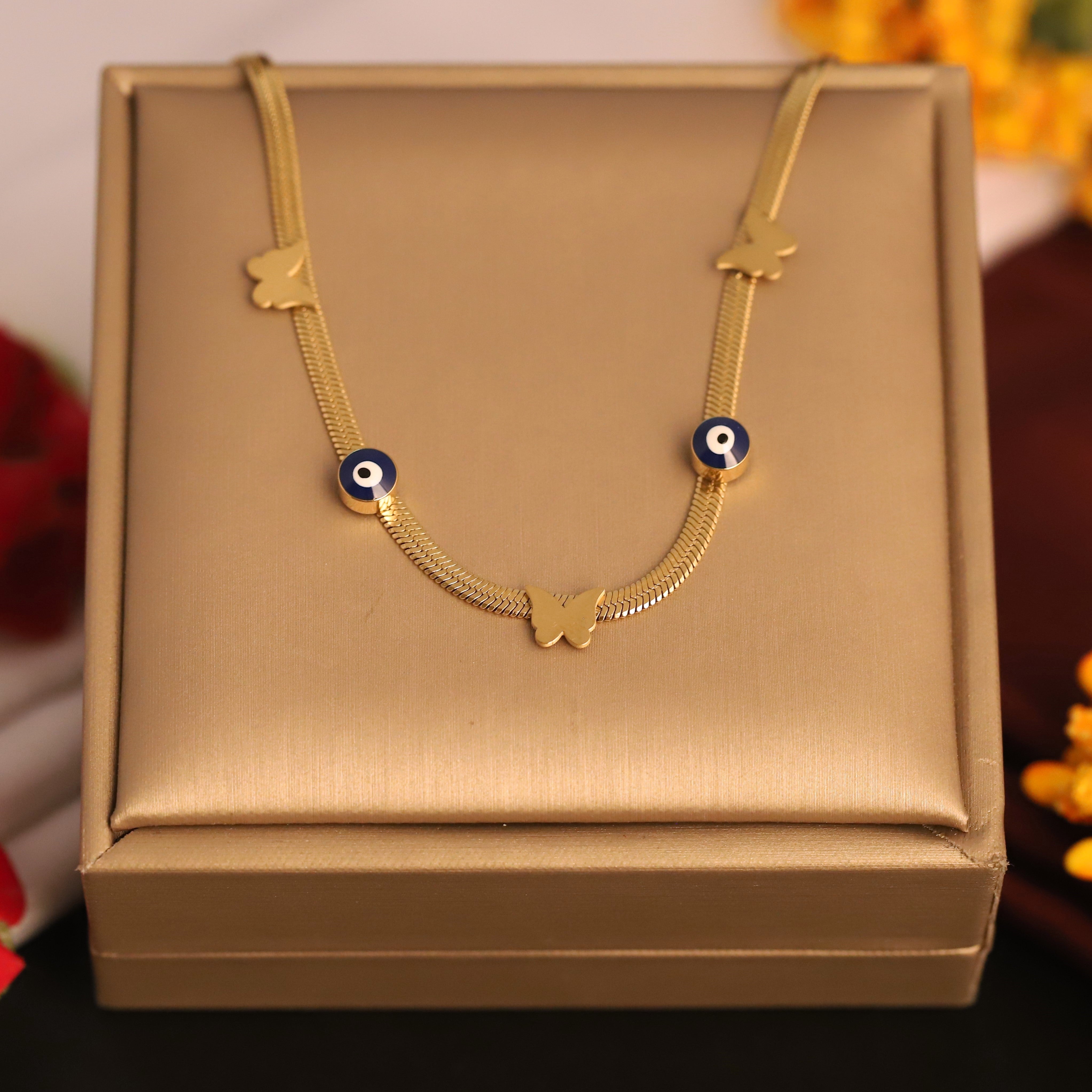 Evil Eye Butterfly Snake Chain Gold Plated – Single Layer, Anti-Tarnish, Waterproof, Minimalist Style (GOLD)