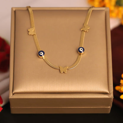 Evil Eye Butterfly Snake Chain Gold Plated – Single Layer, Anti-Tarnish, Waterproof, Minimalist Style (GOLD)