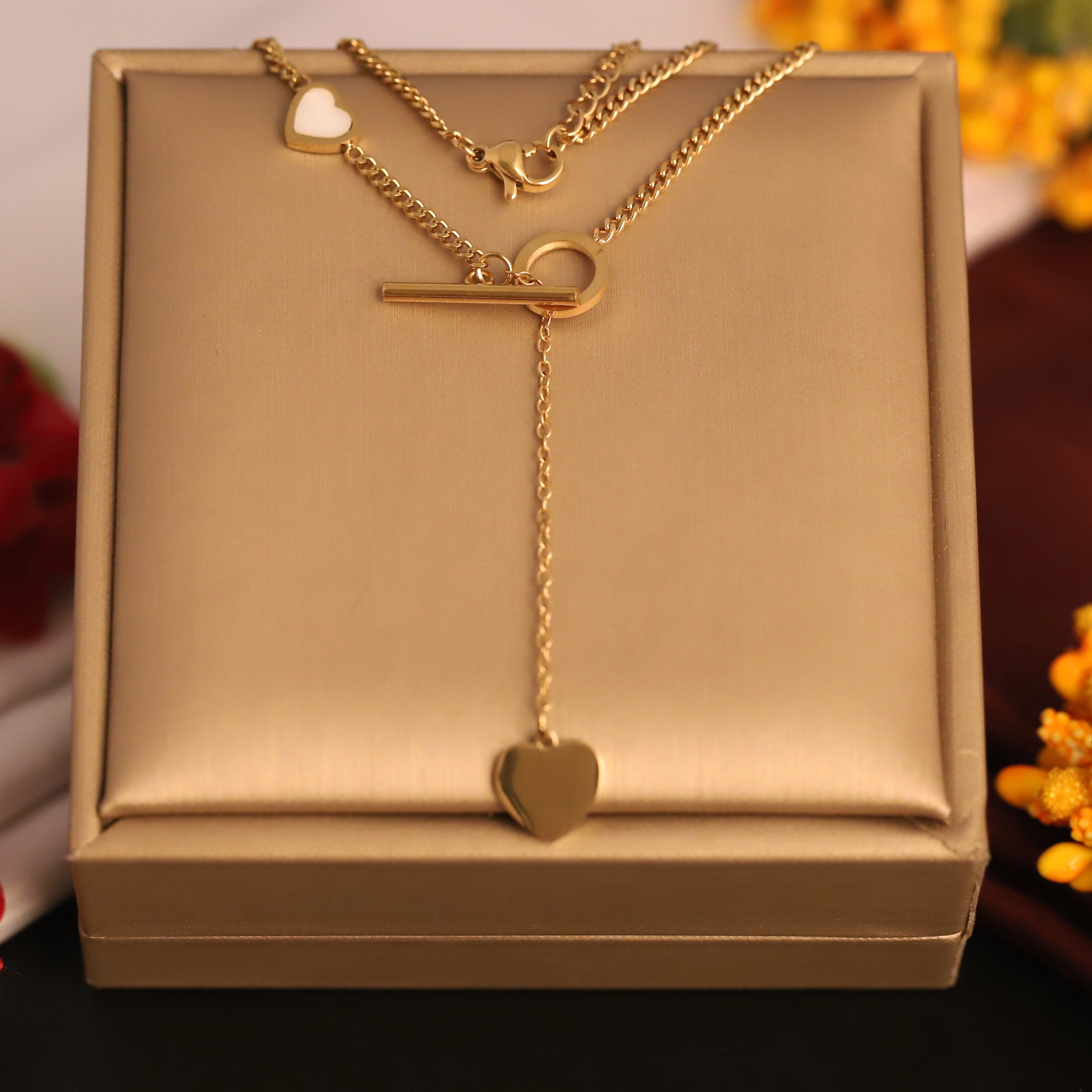Heart Charm Snake Chain Gold Plated – Single Layer, Anti-Tarnish, Waterproof, Minimalist Style (GOLD)