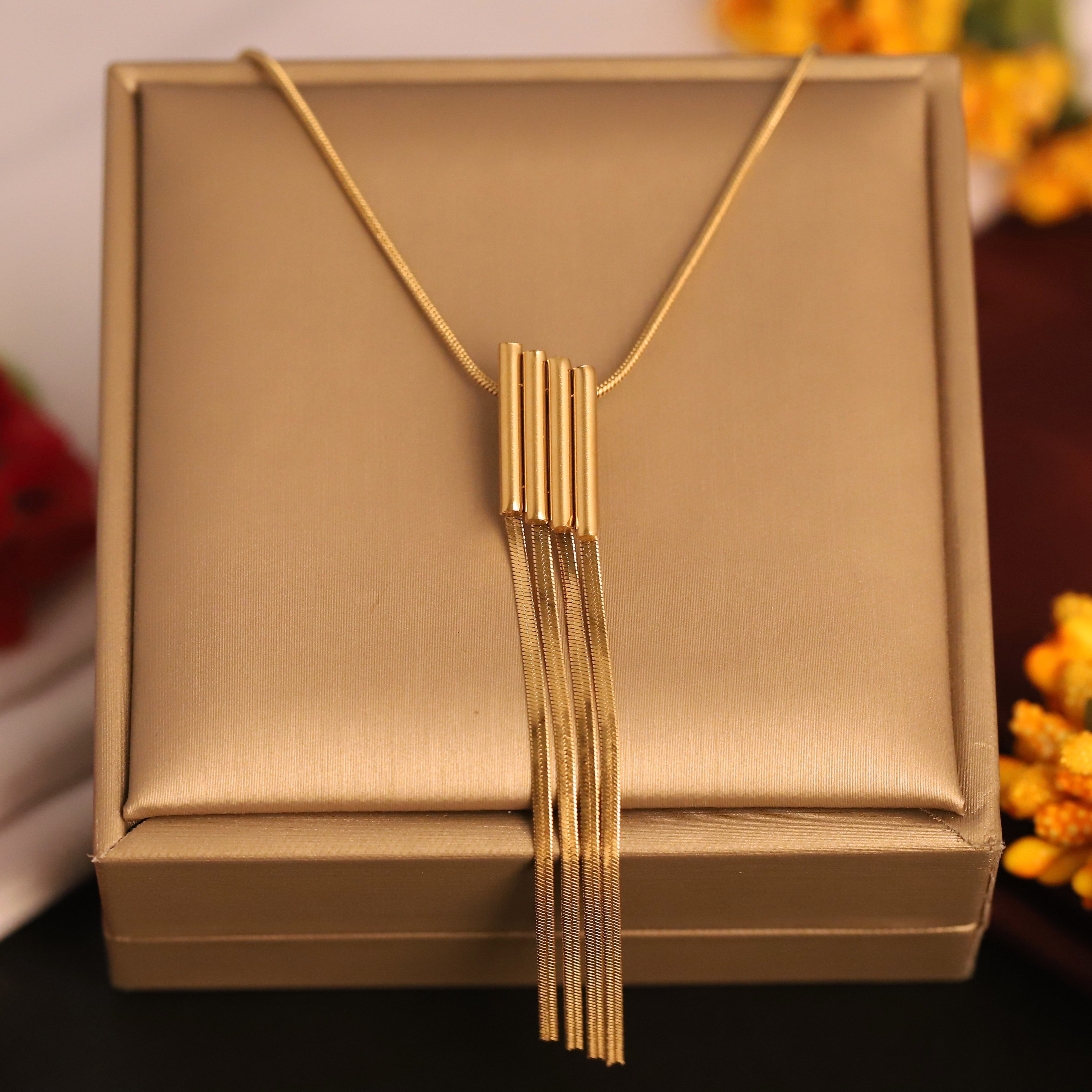 Square Charm Chain Gold Plated – Single Layer, Anti-Tarnish, Waterproof, Minimalist Style (GOLD)
