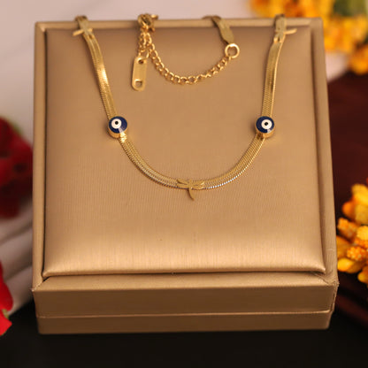 Evil Eye Dragon fly Snake Chain Gold Plated – Single Layer, Anti-Tarnish, Waterproof, Minimalist Style (GOLD)