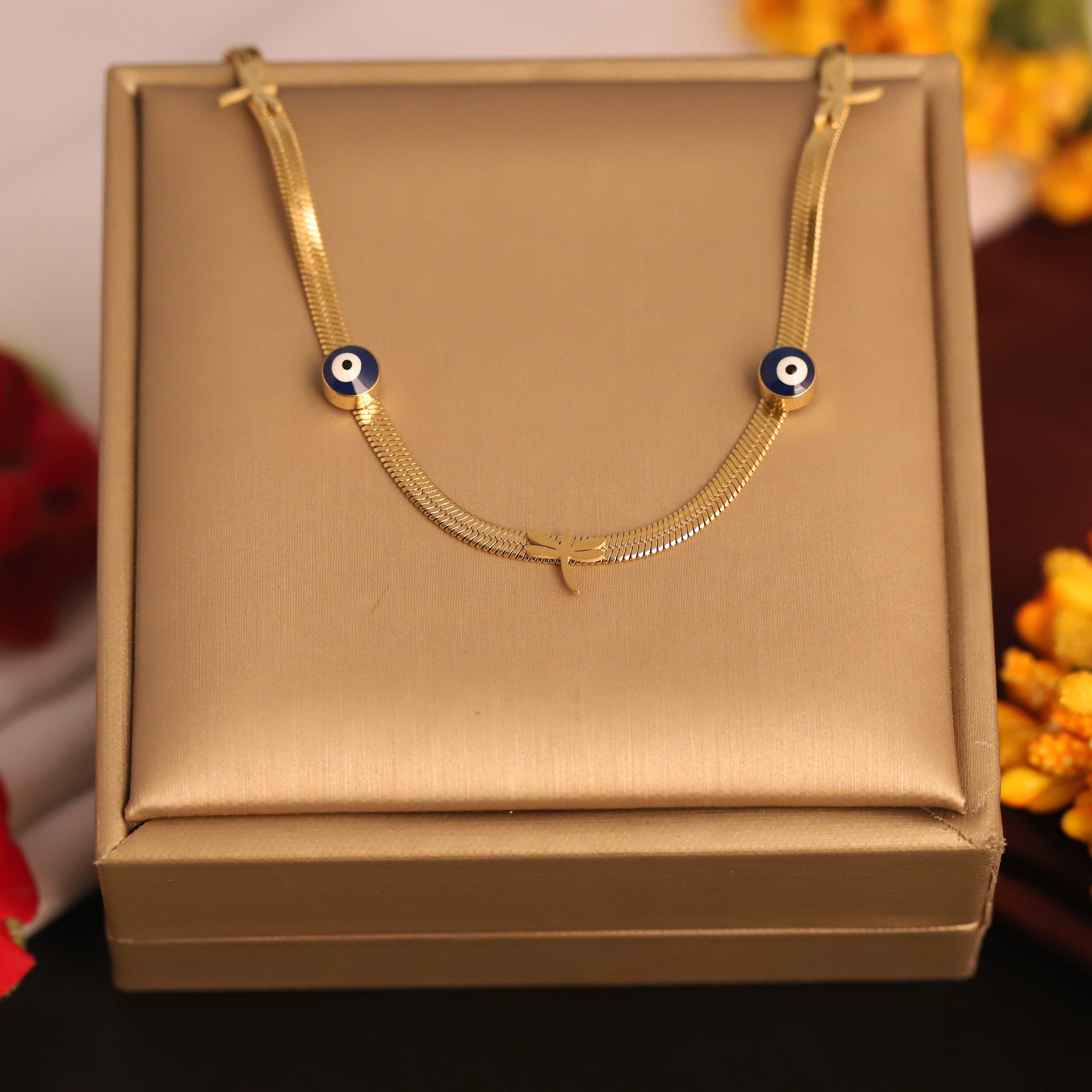 Evil Eye Dragon fly Snake Chain Gold Plated – Single Layer, Anti-Tarnish, Waterproof, Minimalist Style (GOLD)