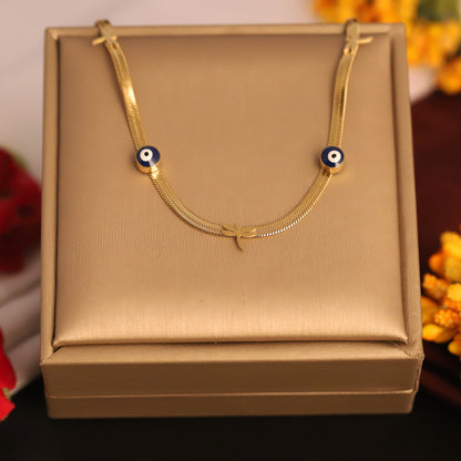 Evil Eye Dragon fly Snake Chain Gold Plated – Single Layer, Anti-Tarnish, Waterproof, Minimalist Style (GOLD)