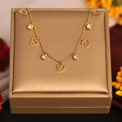 Heart Charms White Stones Chain Gold Plated – Single Layer, Anti-Tarnish, Waterproof, Minimalist Style (GOLD)
