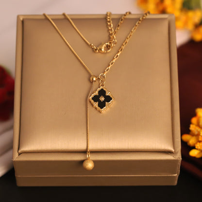 Flower Charm Black Gold Plated – Single Layer, Anti-Tarnish, Waterproof, Minimalist Style (GOLD)