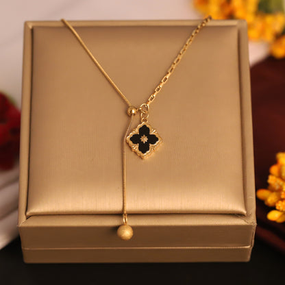 Flower Charm Black Gold Plated – Single Layer, Anti-Tarnish, Waterproof, Minimalist Style (GOLD)