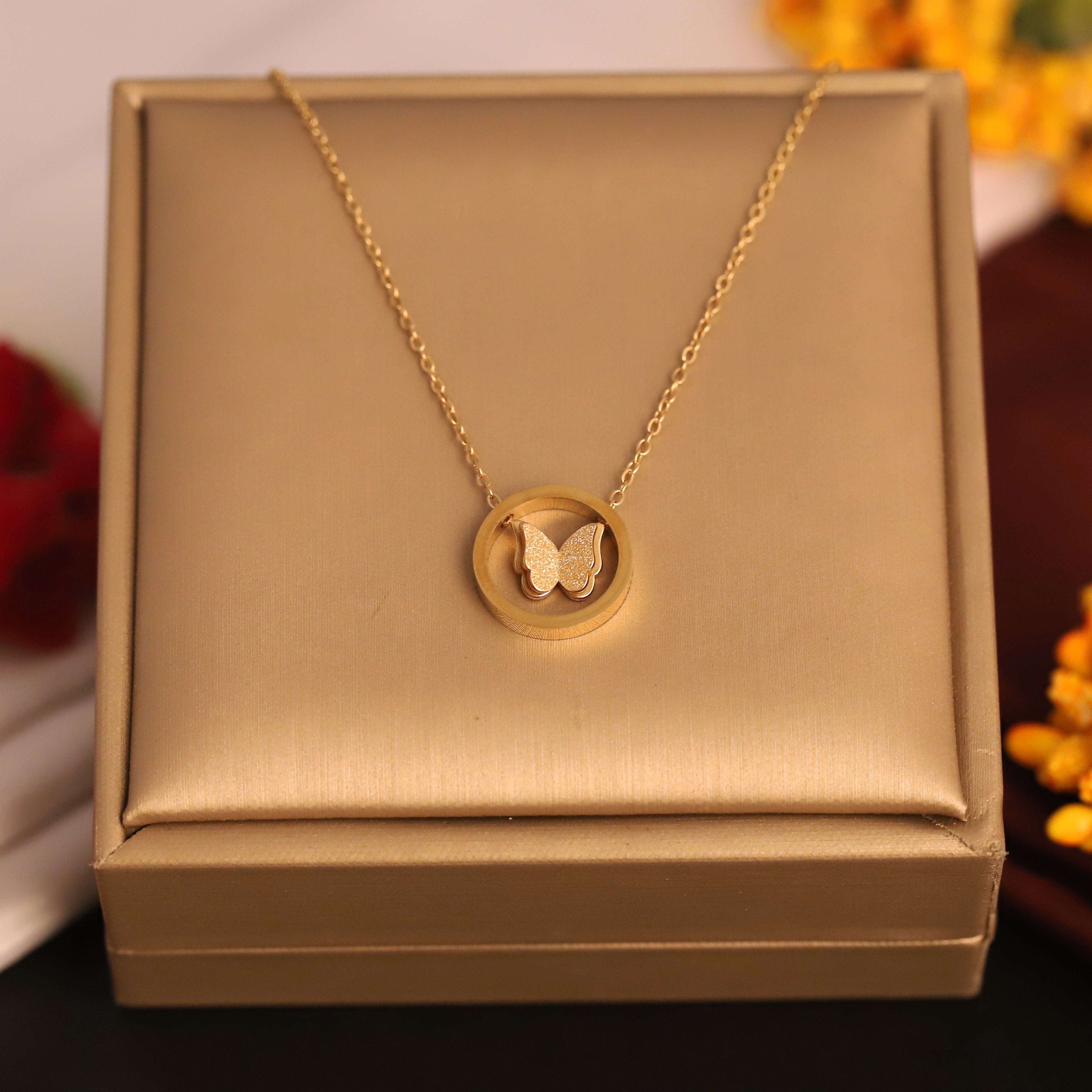 Butterfly Design Chain Gold Plated – Single Layer, Anti-Tarnish, Waterproof, Minimalist Style (GOLD)