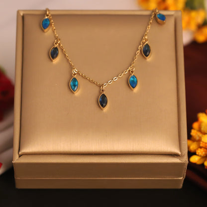 Drops Blue Stone Charms Chain Gold Plated – Single Layer, Anti-Tarnish, Waterproof, Minimalist Style (GOLD)