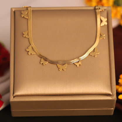 Butterfly Charms White Stones Chain Gold Plated – Single Layer, Anti-Tarnish, Waterproof, Minimalist Style (GOLD)