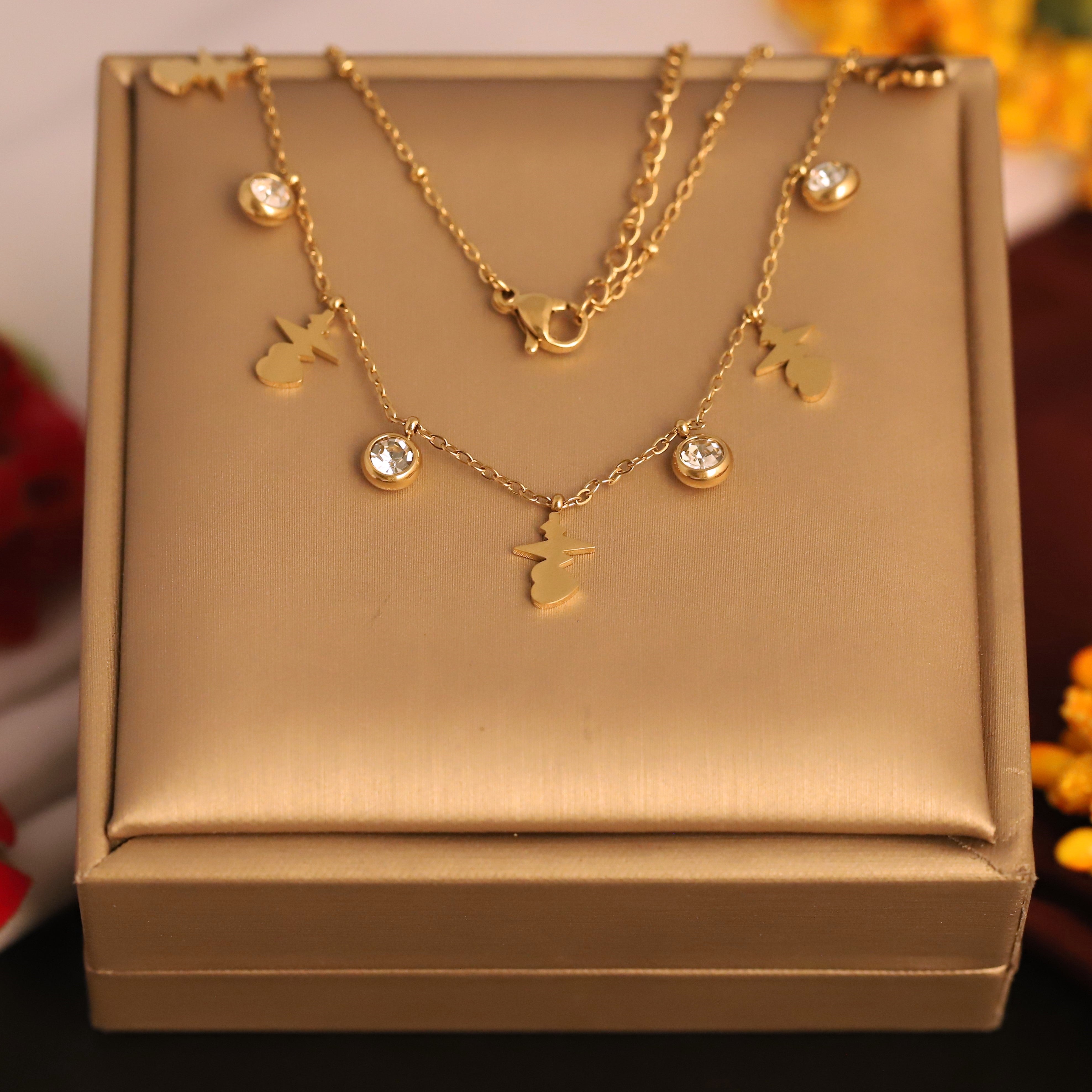 Heart Charms Chain Gold Plated – Single Layer, Anti-Tarnish, Waterproof, Minimalist Style (GOLD)