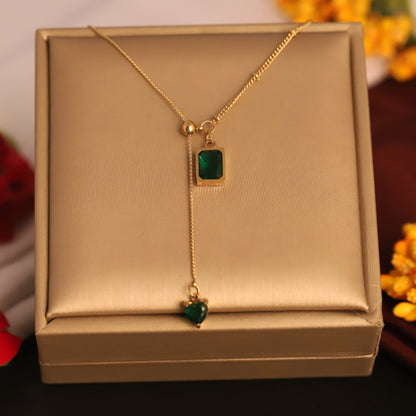 Green Stone Charm Gold Plated – Single Layer, Anti-Tarnish, Waterproof, Minimalist Style (GOLD)