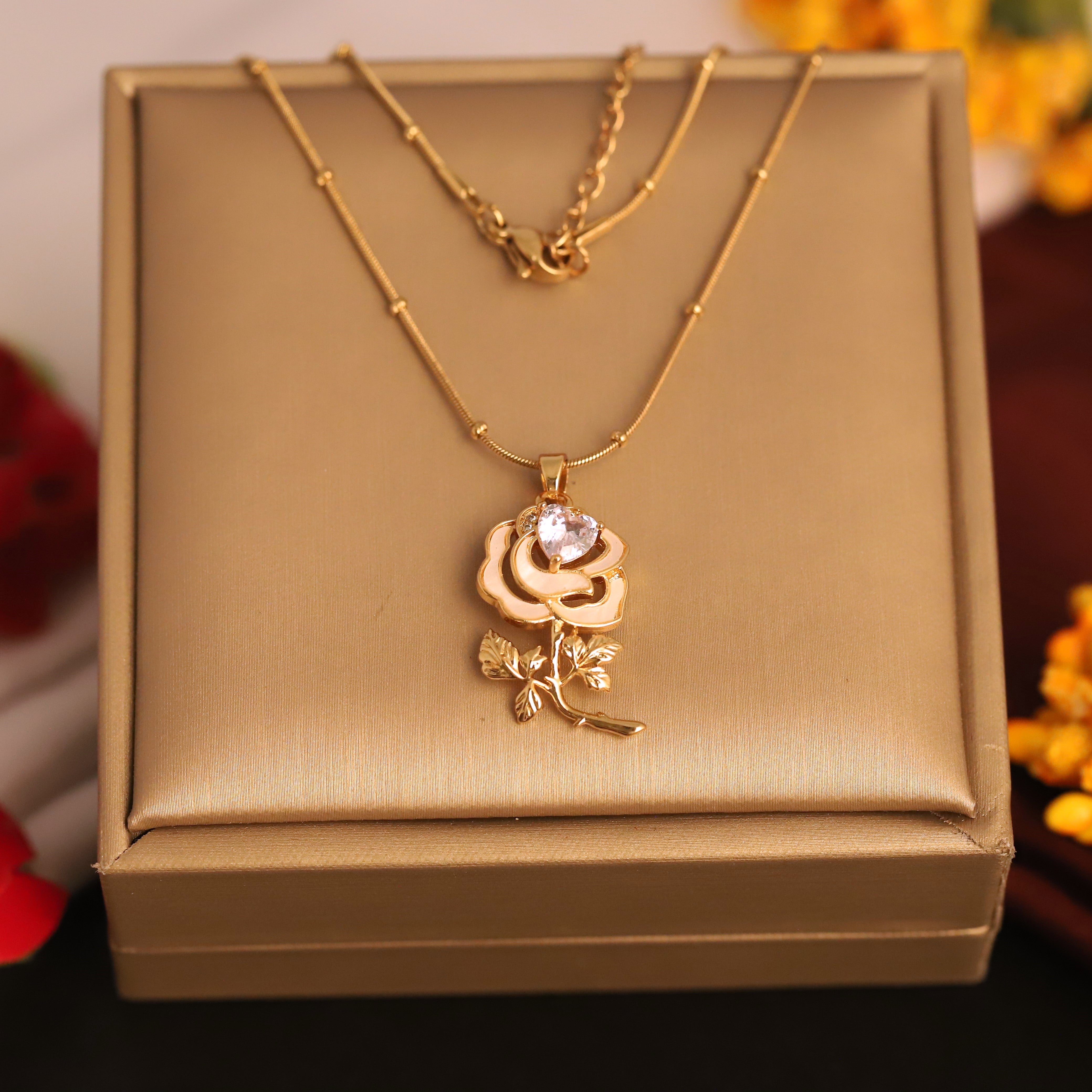 Rose Charm Chain Gold Plated – Single Layer, Anti-Tarnish, Waterproof, Minimalist Style (GOLD)