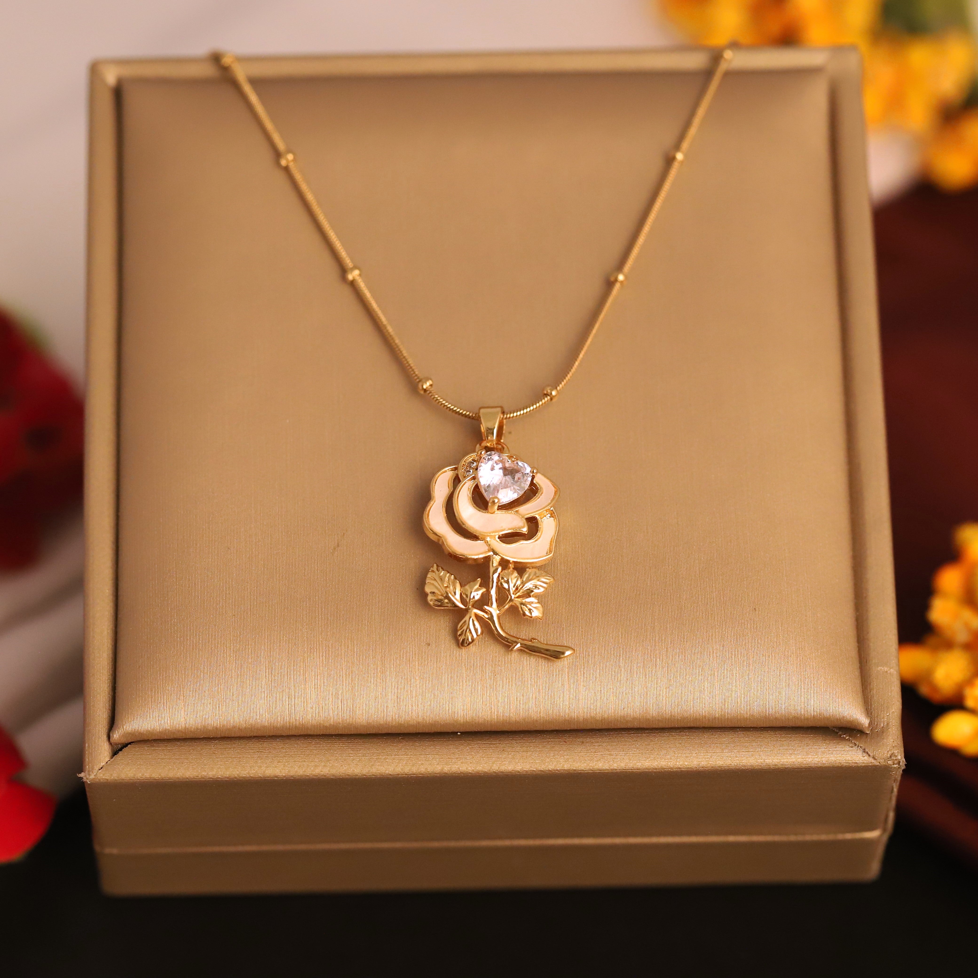 Rose Charm Chain Gold Plated – Single Layer, Anti-Tarnish, Waterproof, Minimalist Style (GOLD)