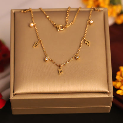 Snake Charms White Stones Chain Gold Plated – Single Layer, Anti-Tarnish, Waterproof, Minimalist Style (GOLD)