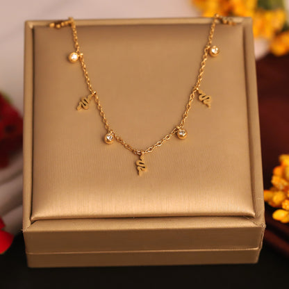 Snake Charms White Stones Chain Gold Plated – Single Layer, Anti-Tarnish, Waterproof, Minimalist Style (GOLD)