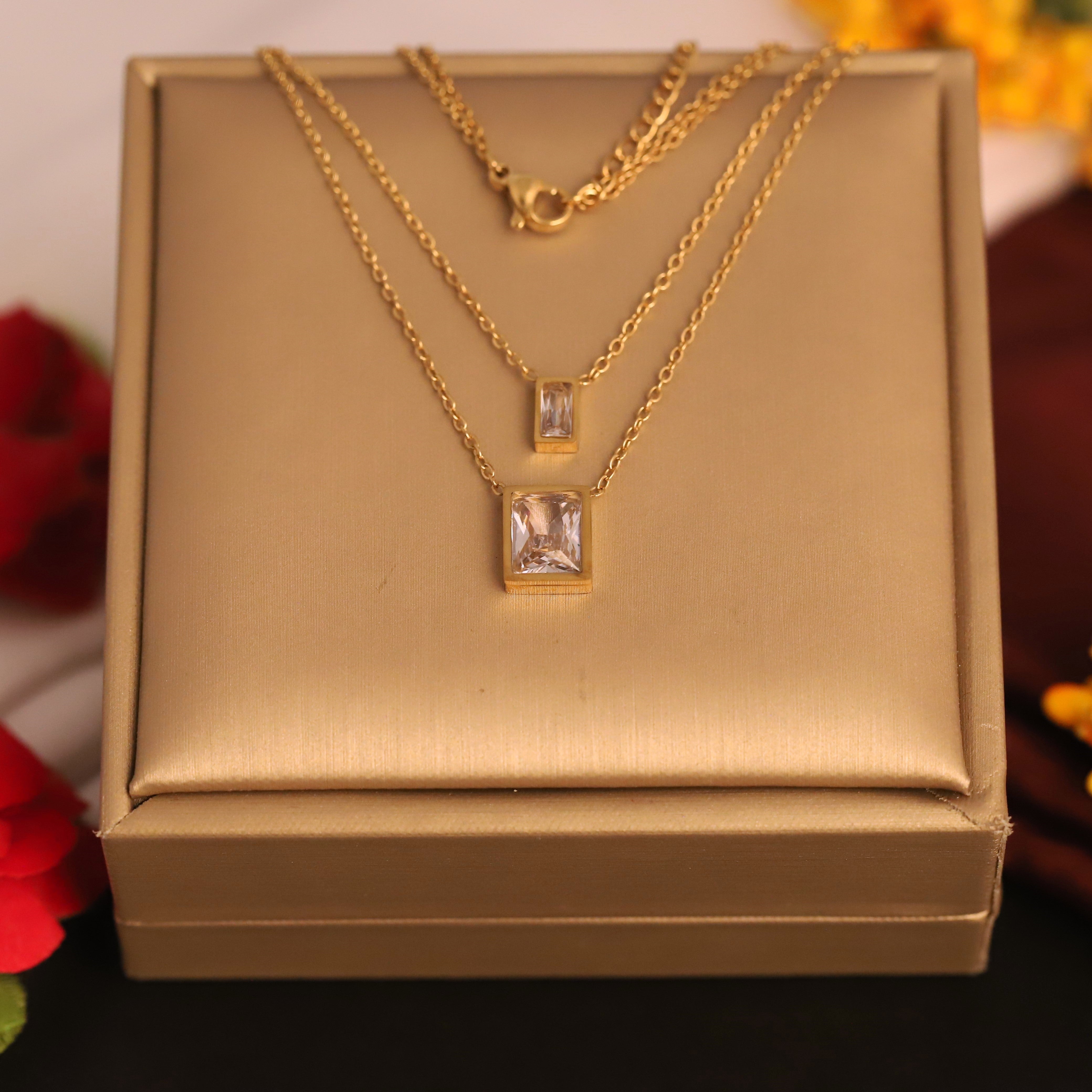 Trendy AD Stone White Chain Gold Plated – Double Layer, Anti-Tarnish, Waterproof, Minimalist Style (GOLD)