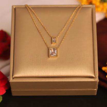 Trendy AD Stone White Chain Gold Plated – Double Layer, Anti-Tarnish, Waterproof, Minimalist Style (GOLD)