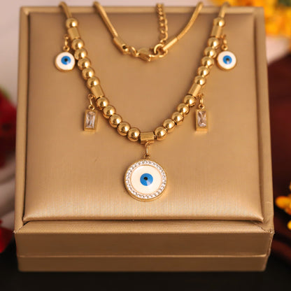 Evil Eye Charm Multi Color Chain Gold Plated – Single Layer, Anti-Tarnish, Waterproof, Minimalist Style (GOLD)